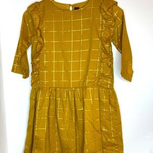 Girls Tea Collection Gold Ruffled Holiday Dress 01BL28-249 3/4 Sleeved Size 10